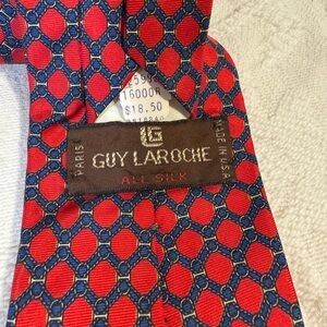 Vintage Guy Laroche Red‎ Blue Gold Silk Necktie USA New Old Stock